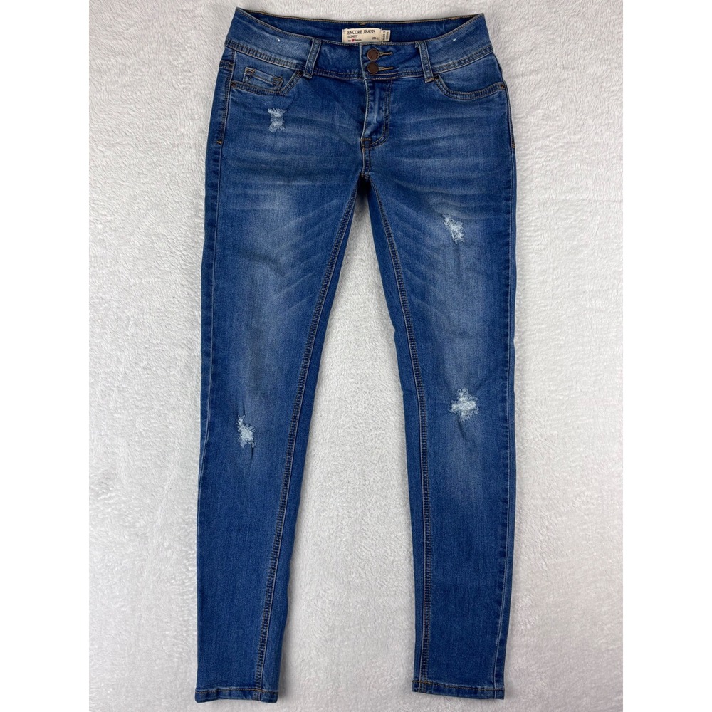Encore Jeans Skinny Distressed Denim Double Button Jeans Size 5‎